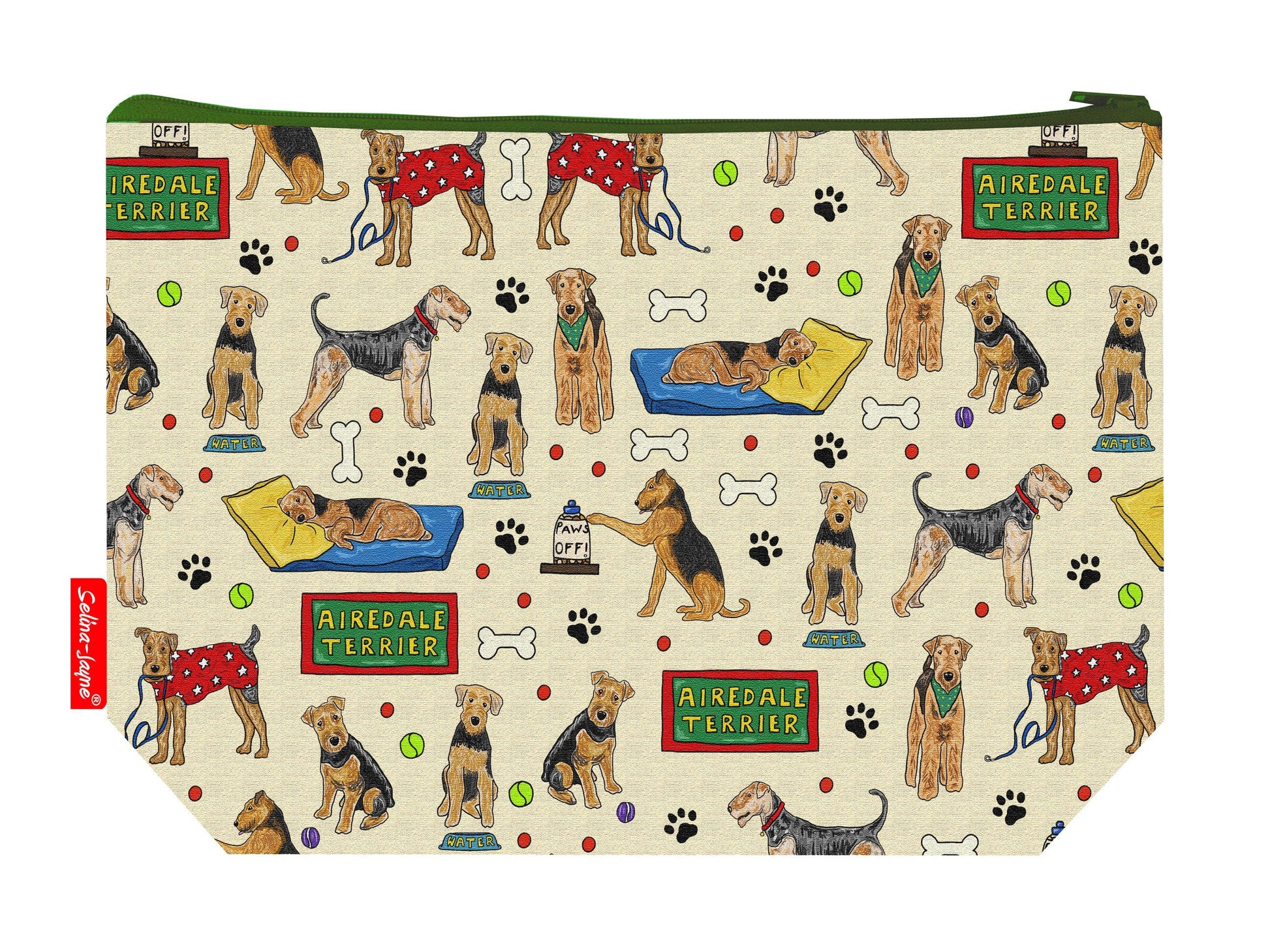 Airedale Terrier dog toiletry bag featuring breed artwork by Selina-Jayne Designs