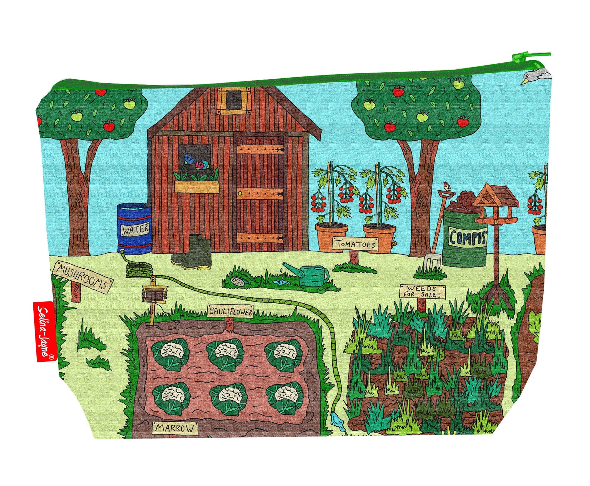 Allotment toiletry bag featuring gardening-themed design by Selina-Jayne Designs