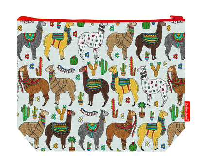 Premium animal lover wash bag with vibrant alpaca HD print and washable lining