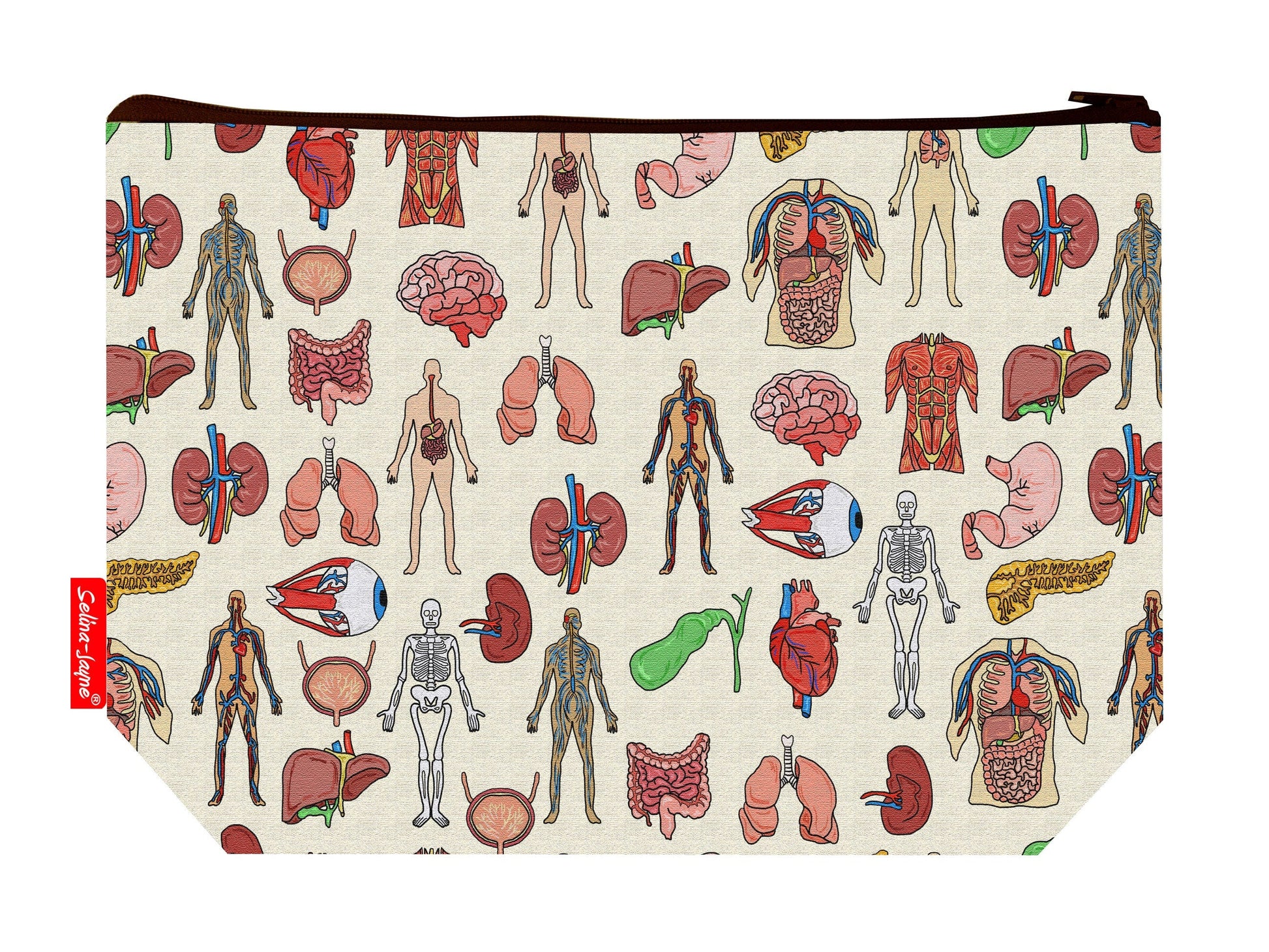 Anatomy toiletry bag featuring medical-themed design by Selina-Jayne Designs