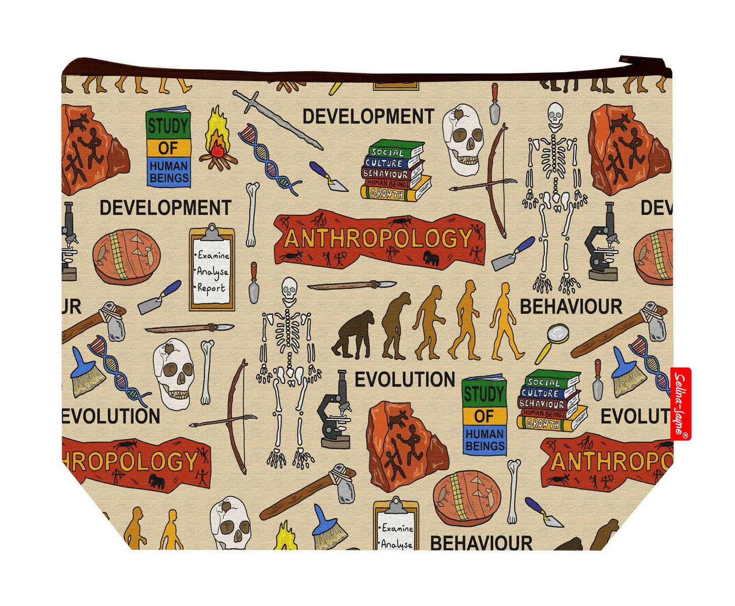 Premium anthropology wash bag with vibrant academic HD print and washable lining