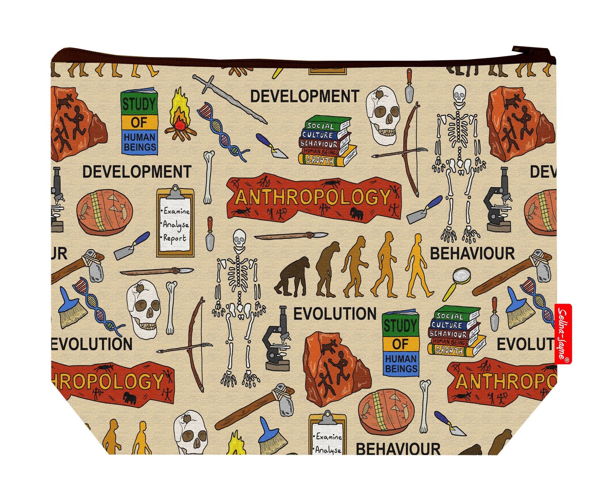 Premium anthropology wash bag with vibrant academic HD print and washable lining