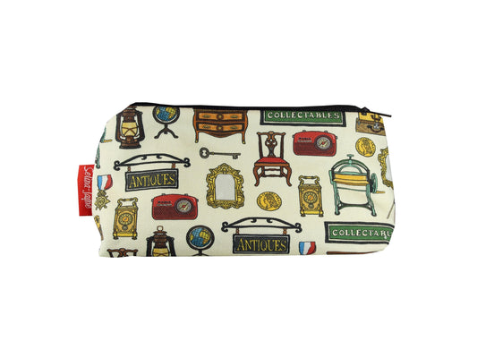 Antiques cosmetic bag with vintage collectables design - UK made by Selina-Jayne
