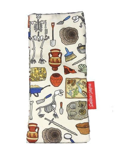 Premium archaeology gift glasses case with colourfast archaeologist design and soft cotton lining by Selina-Jayne