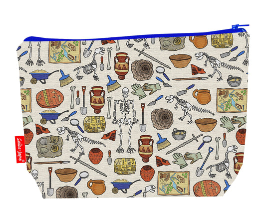 Archaeologist toiletry bag featuring archaeology-themed design by Selina-Jayne Designs