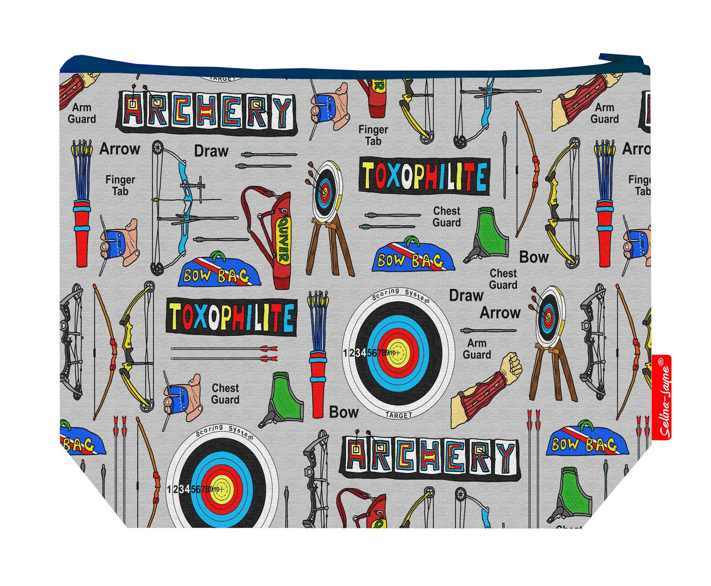 Premium archer wash bag with vibrant archery HD print and washable lining