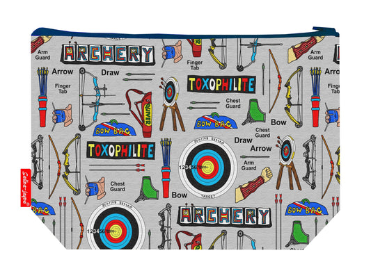 Archery toiletry bag featuring archery-themed design by Selina-Jayne Designs