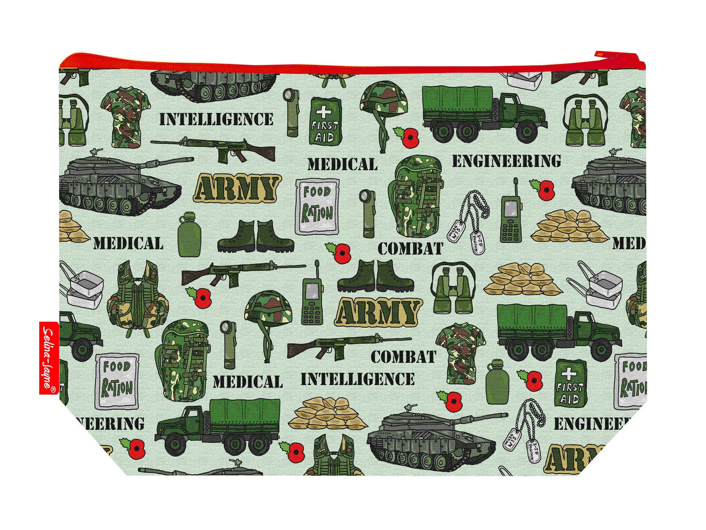 Army toiletry bag featuring military-themed design by Selina-Jayne Designs