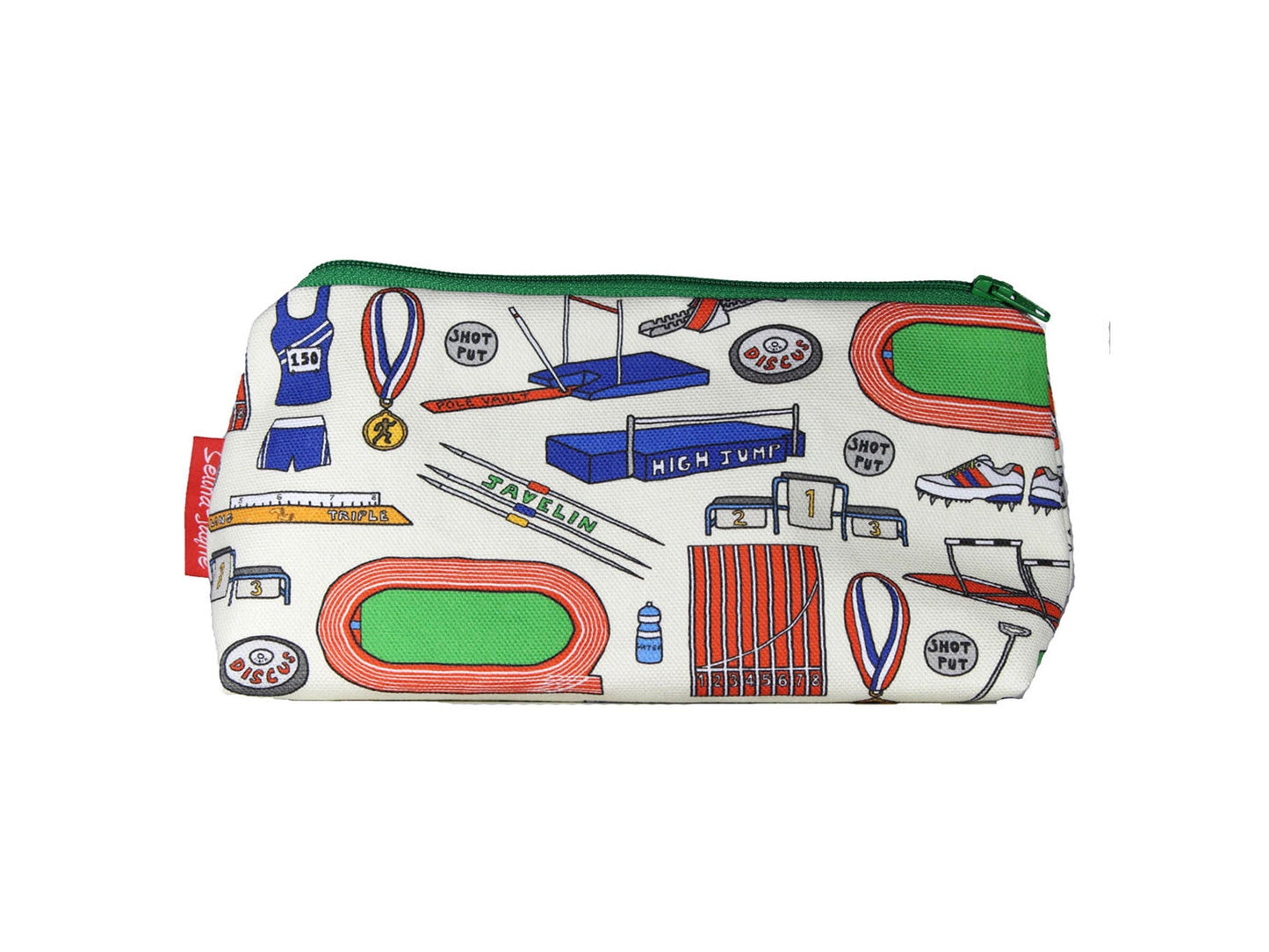 Athletics Track and Field cosmetic bag with vibrant sports design featuring track and field motifs by Selina-Jayne
