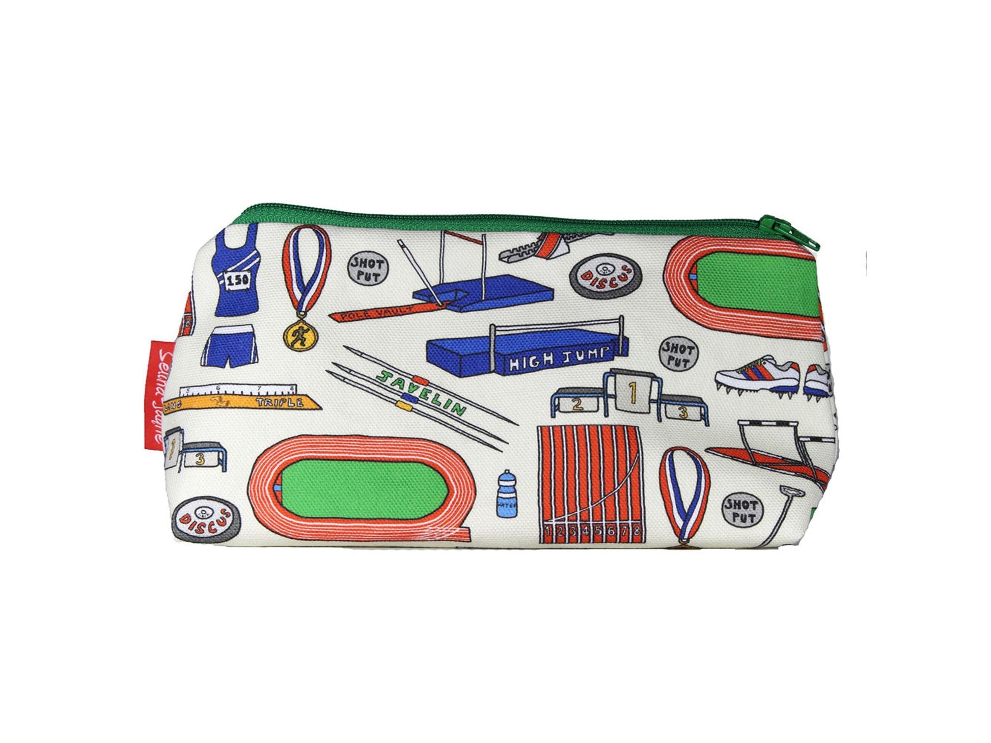 Athletics Track and Field cosmetic bag with vibrant sports design featuring track and field motifs by Selina-Jayne

