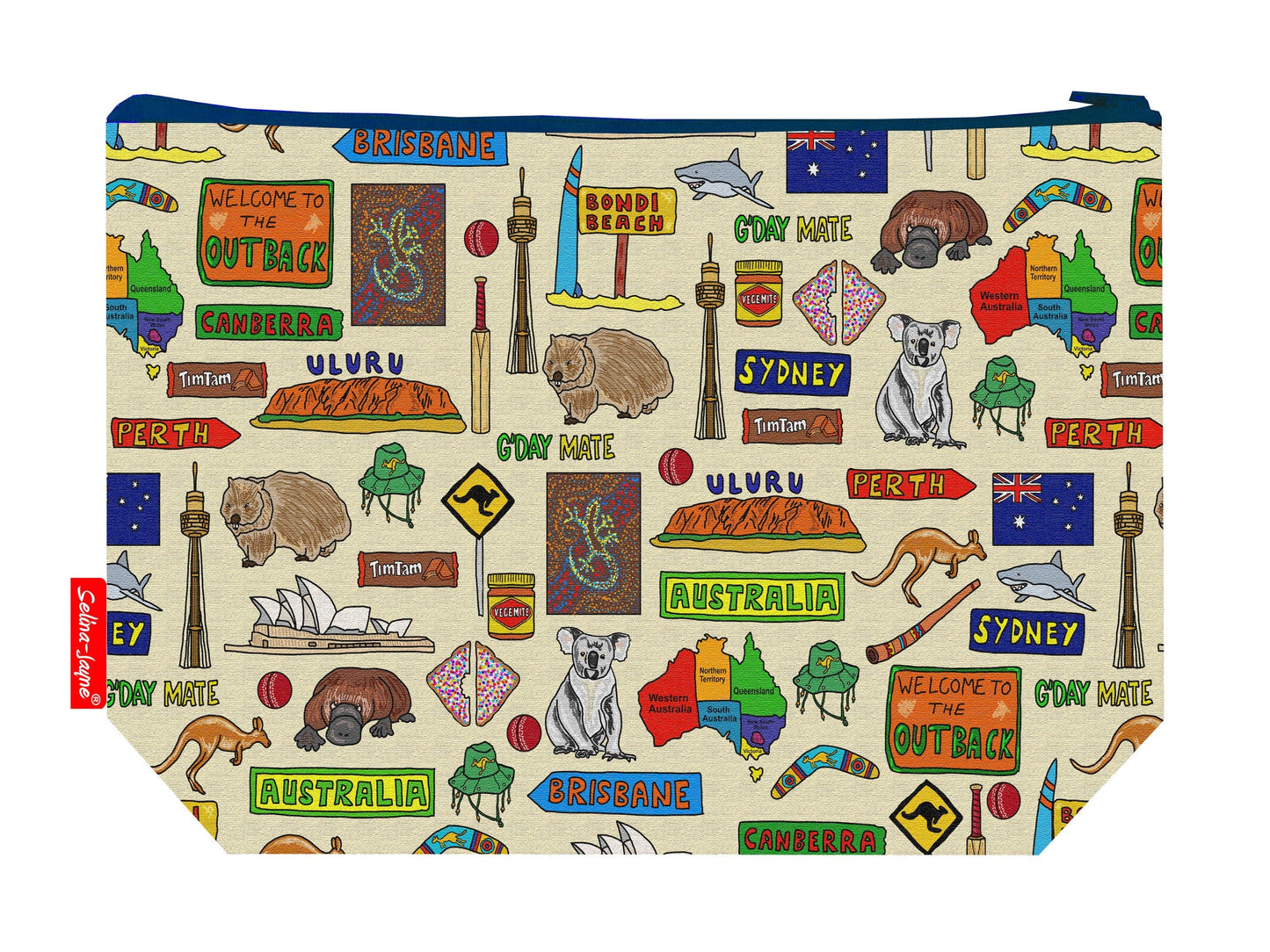 Australia toiletry bag featuring Australian-themed design by Selina-Jayne Designs
