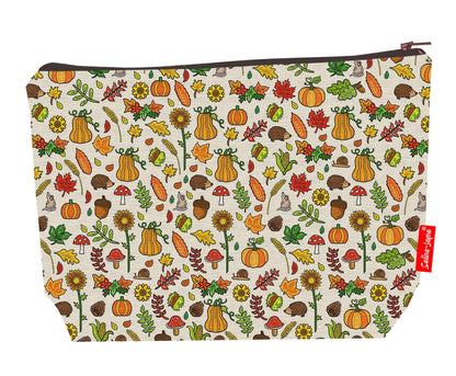 Premium seasonal wash bag with vibrant autumn meadows HD print and washable lining