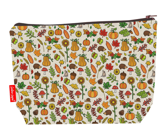 Autumn Meadows toiletry bag featuring autumn-themed design by Selina-Jayne Designs