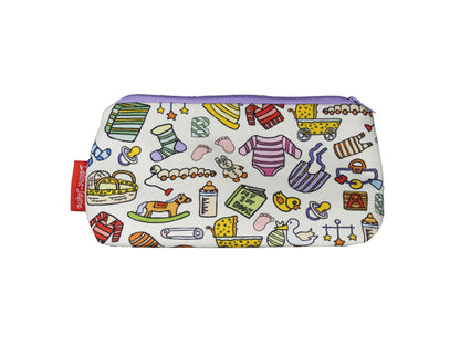 Baby cosmetic bag with vibrant newborn design featuring adorable baby-themed illustrations by Selina-Jayne