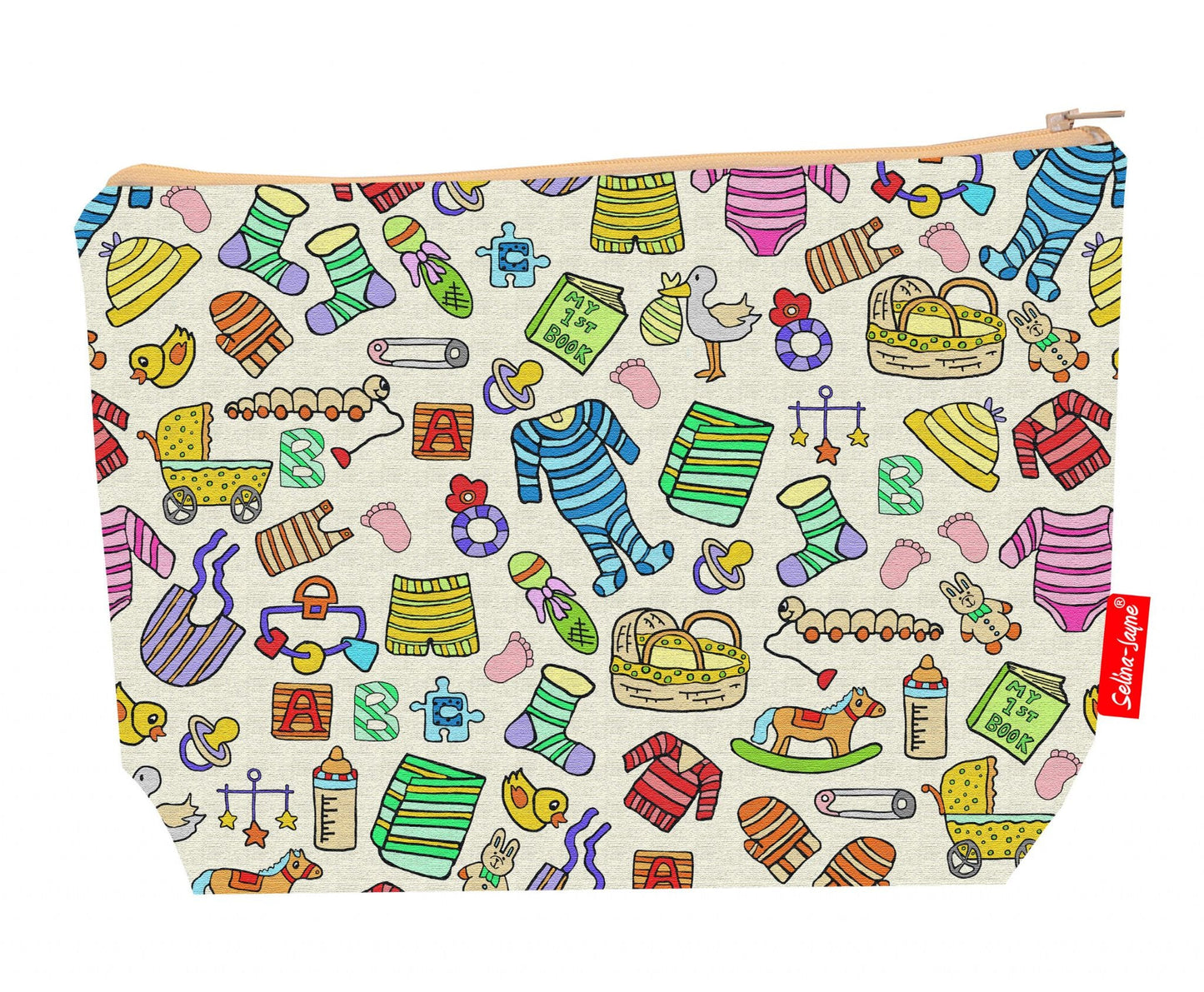 Premium baby shower wash bag with vibrant baby HD print and washable lining