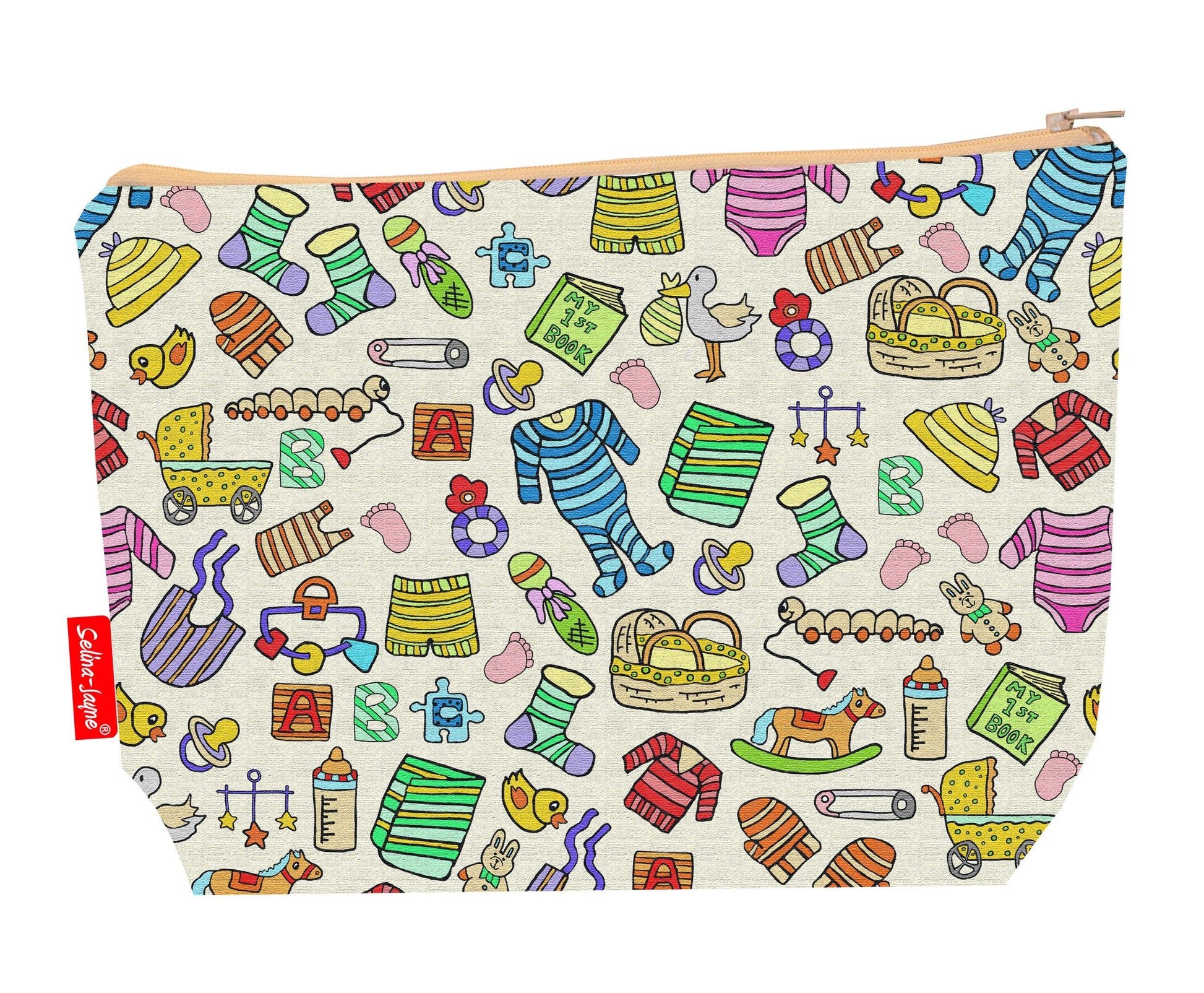 Baby toiletry bag featuring baby-themed design by Selina-Jayne Designs