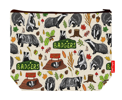 Premium wildlife lover wash bag with vibrant badger HD print and washable lining