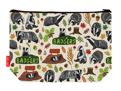 Badgers toiletry bag featuring badger-themed design by Selina-Jayne Designs