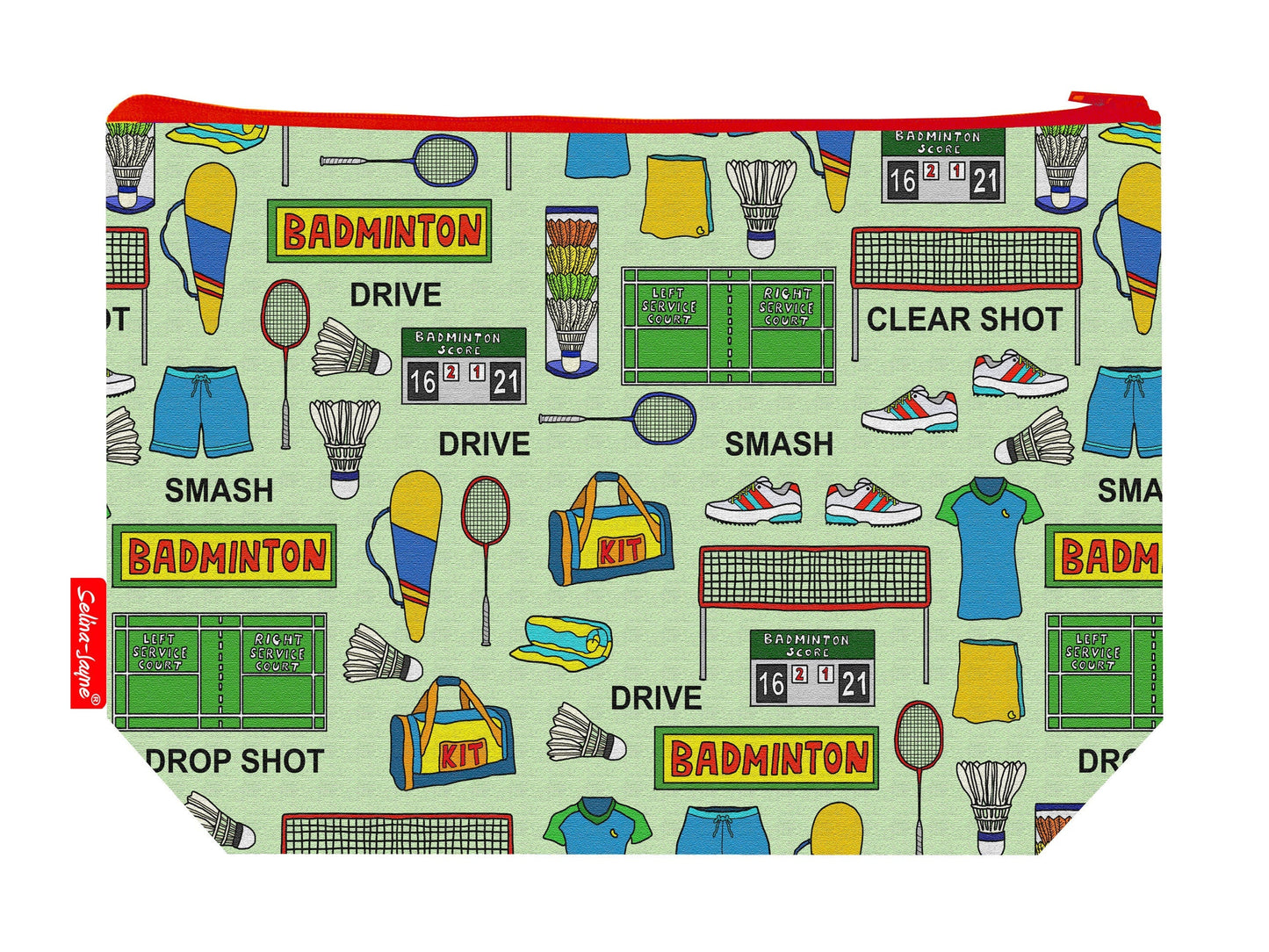 Badminton toiletry bag featuring badminton-themed design by Selina-Jayne Designs