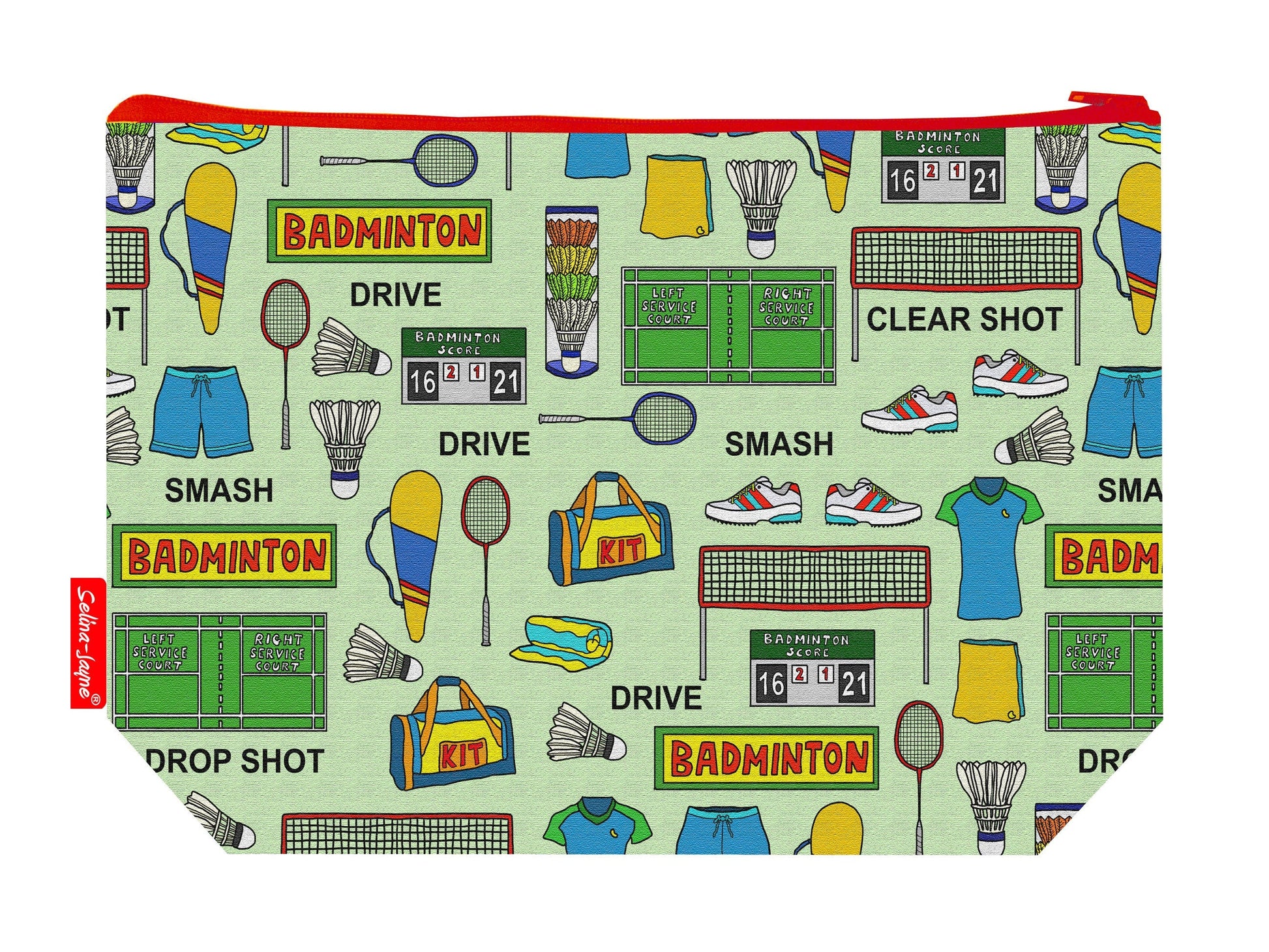Badminton toiletry bag featuring badminton-themed design by Selina-Jayne Designs