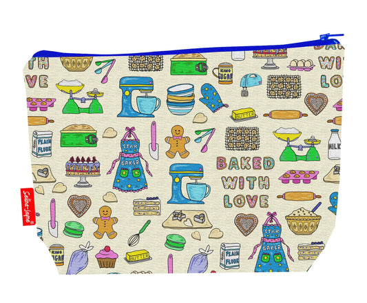 Baking toiletry bag featuring baking-themed design by Selina-Jayne Designs