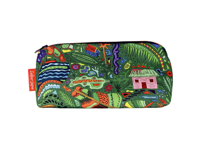 Barbados cosmetic bag with vibrant tropical island design featuring Caribbean motifs by Selina-Jayne
