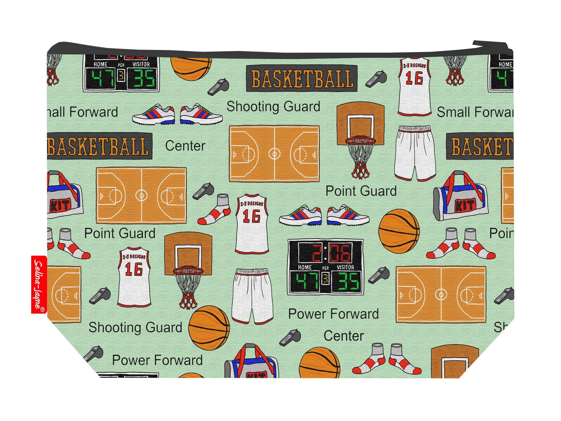 Basketball toiletry bag featuring basketball-themed design by Selina-Jayne Designs