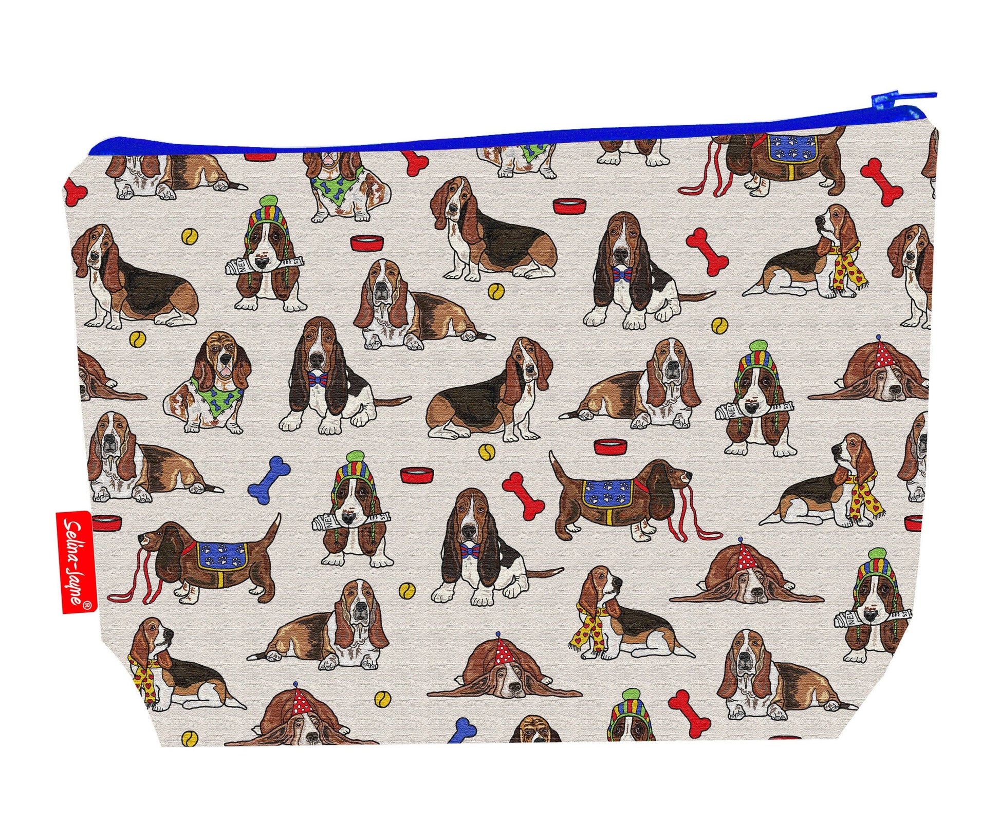 Basset Hound Dogs toiletry bag featuring Basset Hound-themed design by Selina-Jayne Designs