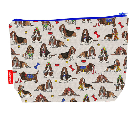 Basset Hound Dogs toiletry bag featuring Basset Hound-themed design by Selina-Jayne Designs