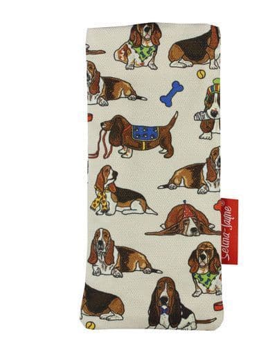Premium Basset Hound soft glasses case — vibrant print, colour-coordinated fastener by Selina-Jayne