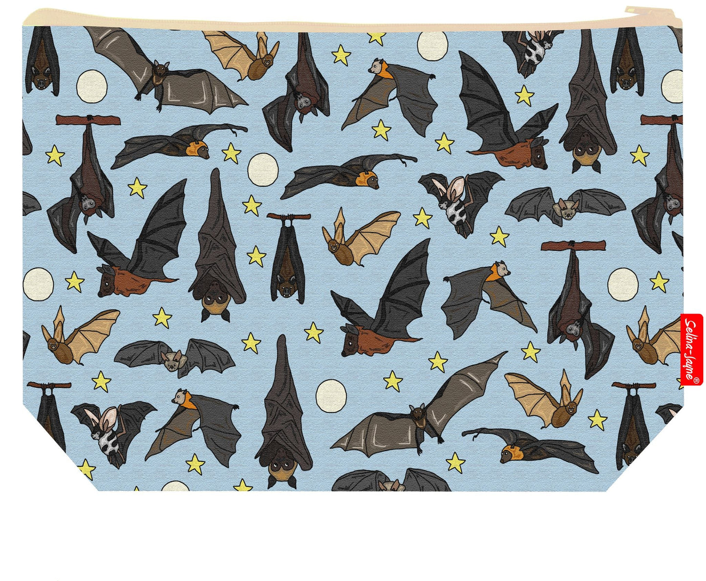 Premium wildlife lover wash bag with vibrant bat HD print and washable lining