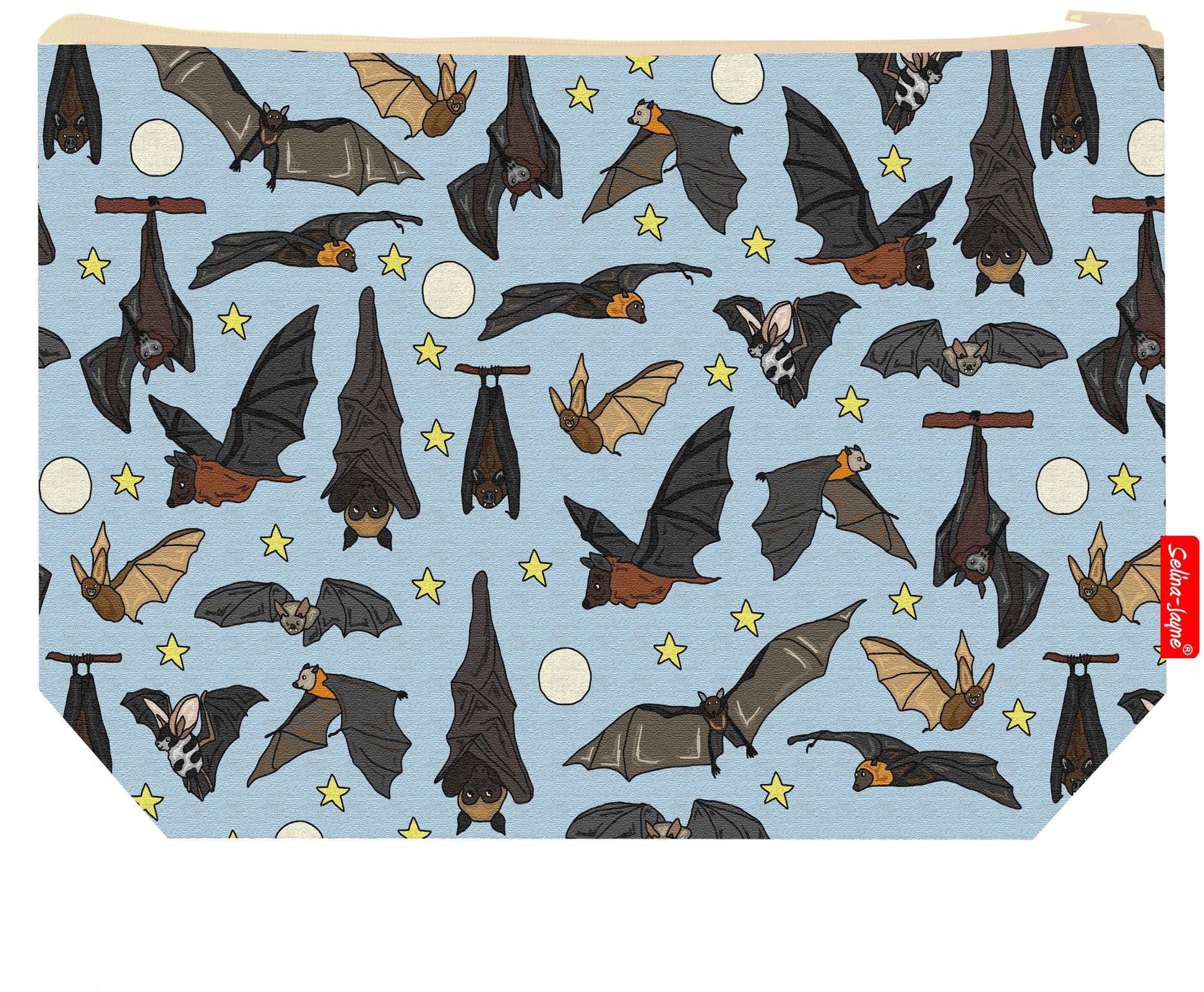 Premium wildlife lover wash bag with vibrant bat HD print and washable lining