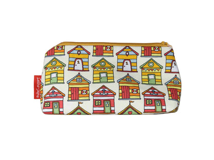 Beach huts cosmetic bag with vibrant seaside design by Selina-Jayne, wipe-clean makeup organizer 17.5cm