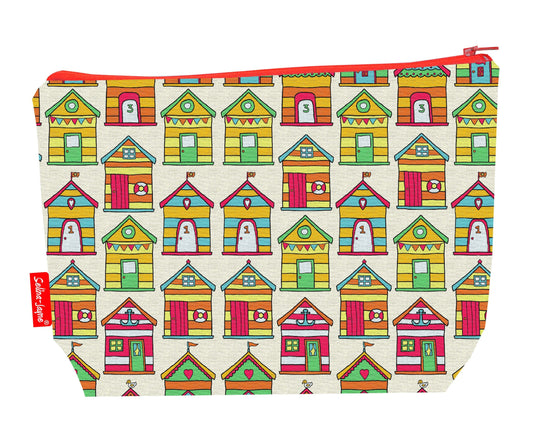 Beach Huts toiletry bag featuring beach huts-themed design by Selina-Jayne Designs