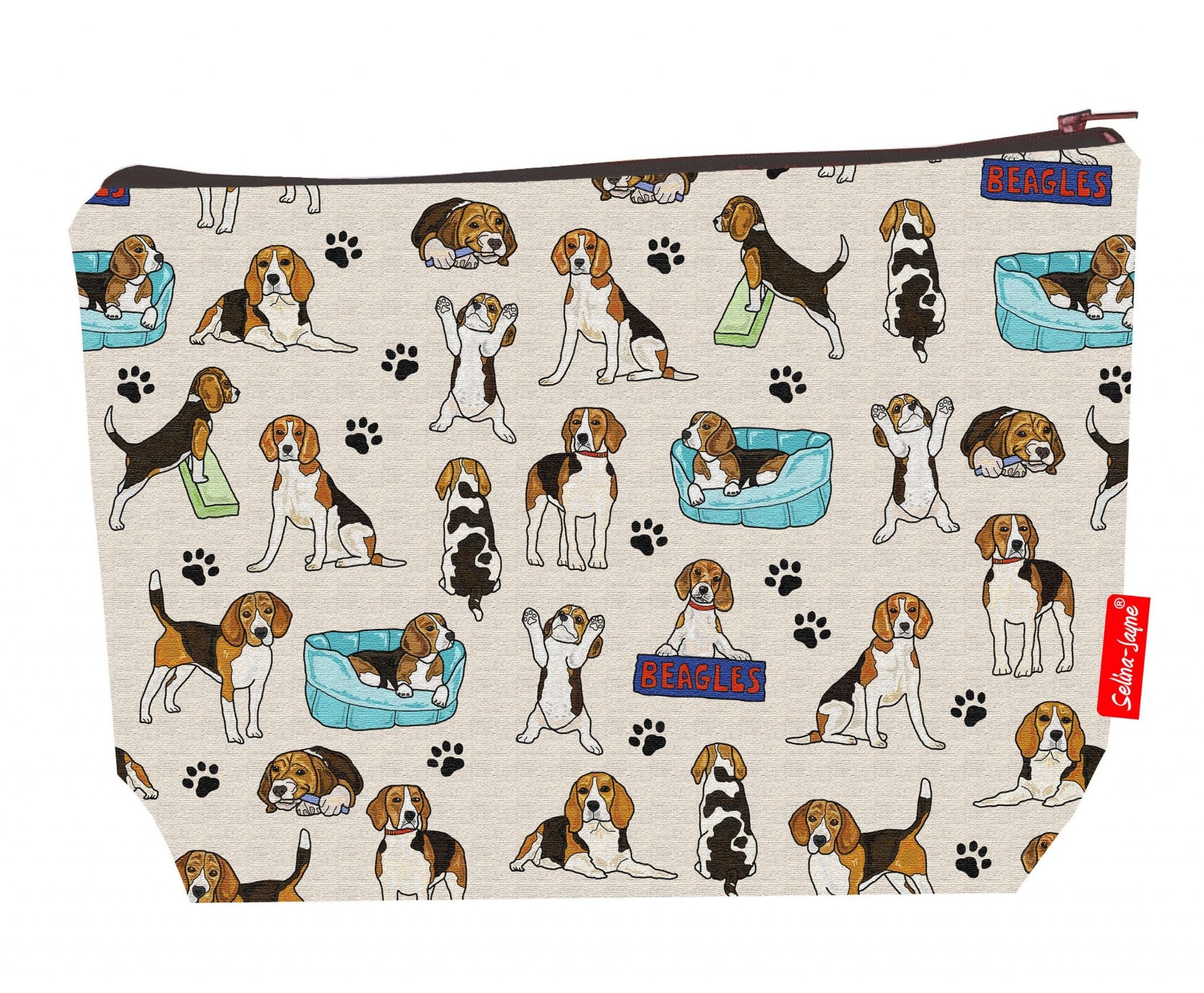 Premium dog lover wash bag with vibrant Beagle HD print and washable lining