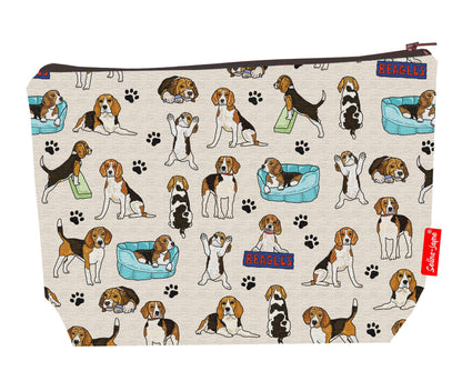 Premium dog lover wash bag with vibrant Beagle HD print and washable lining