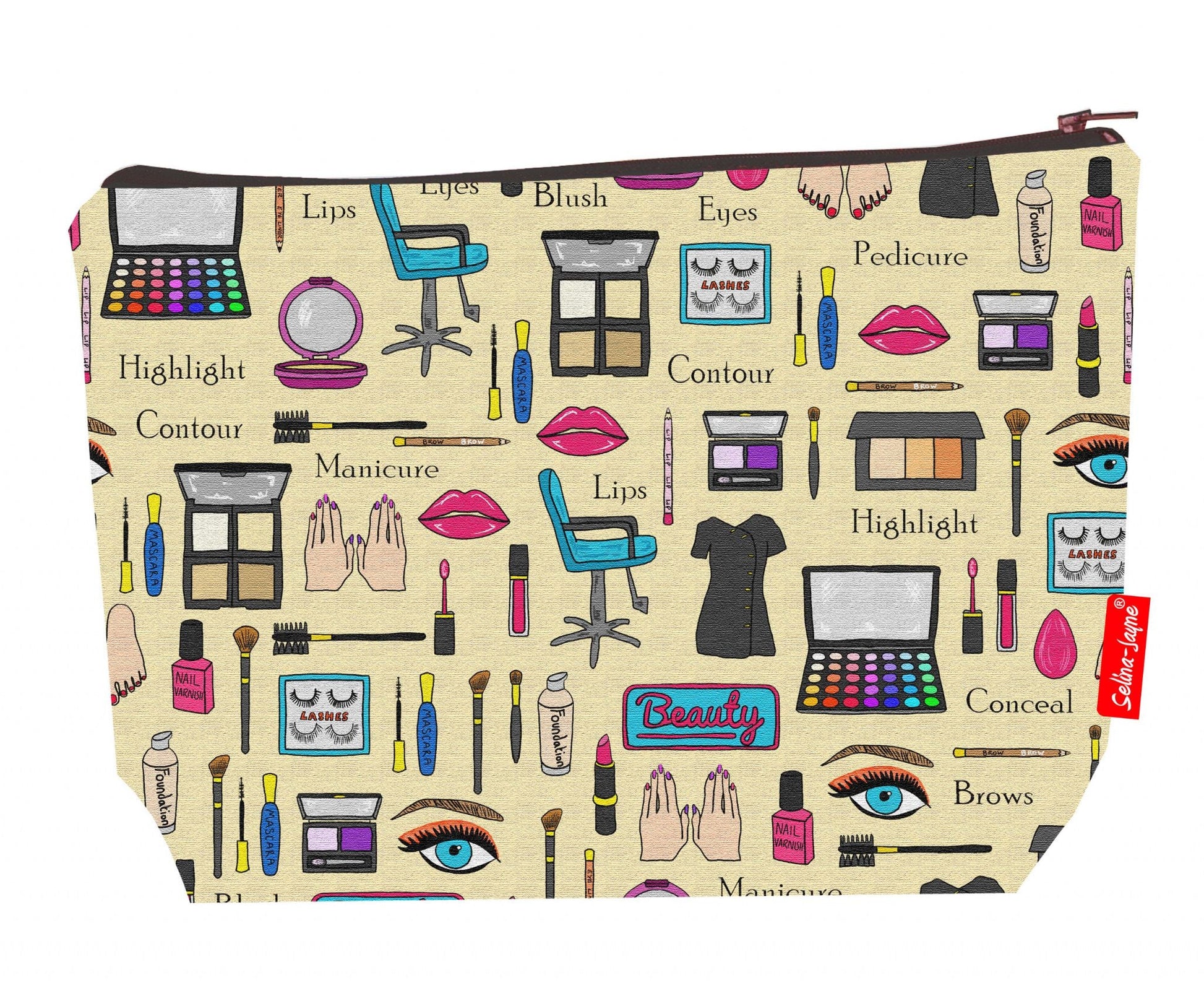 Premium beauty professional wash bag with vibrant beautician HD print and washable lining