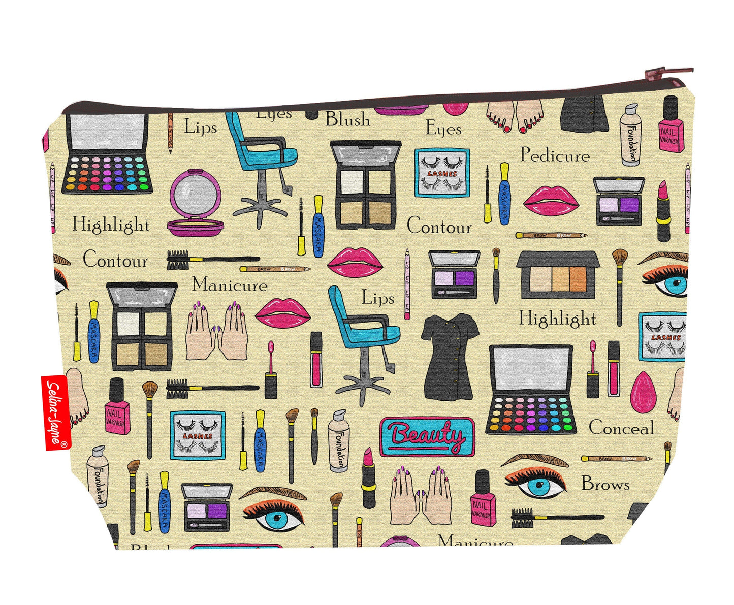Beautician toiletry bag featuring beautician-themed design by Selina-Jayne Designs
