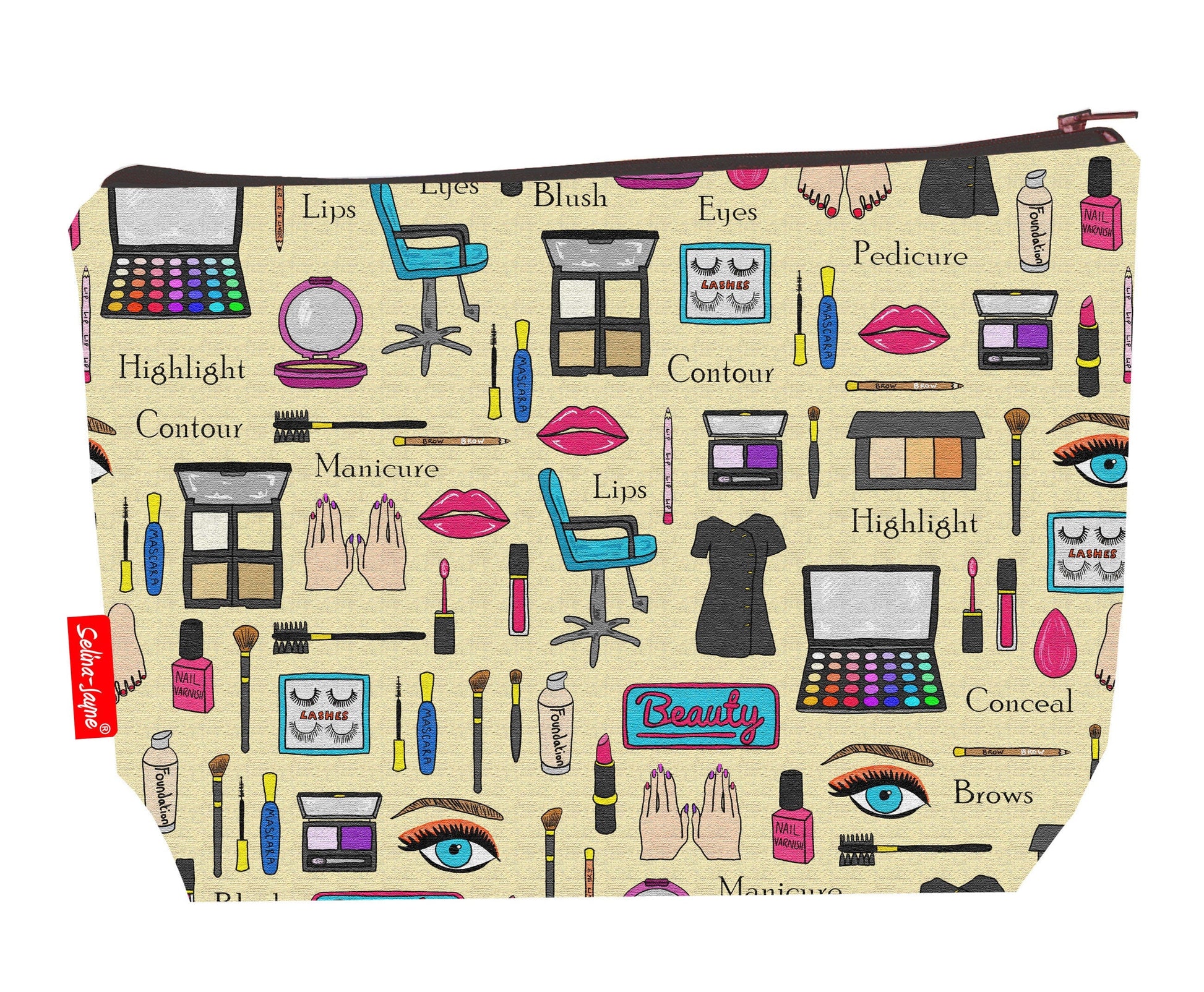 Beautician toiletry bag featuring beautician-themed design by Selina-Jayne Designs