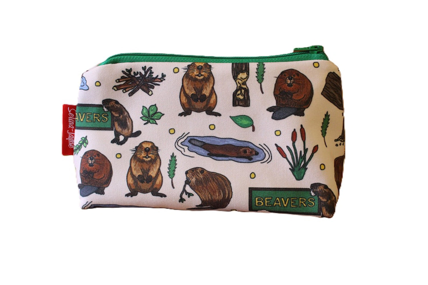 Beavers cosmetic bag with vibrant wildlife print design - UK made by Selina-Jayne