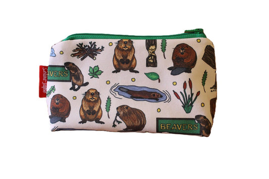 Beavers cosmetic bag with vibrant wildlife print design - UK made by Selina-Jayne