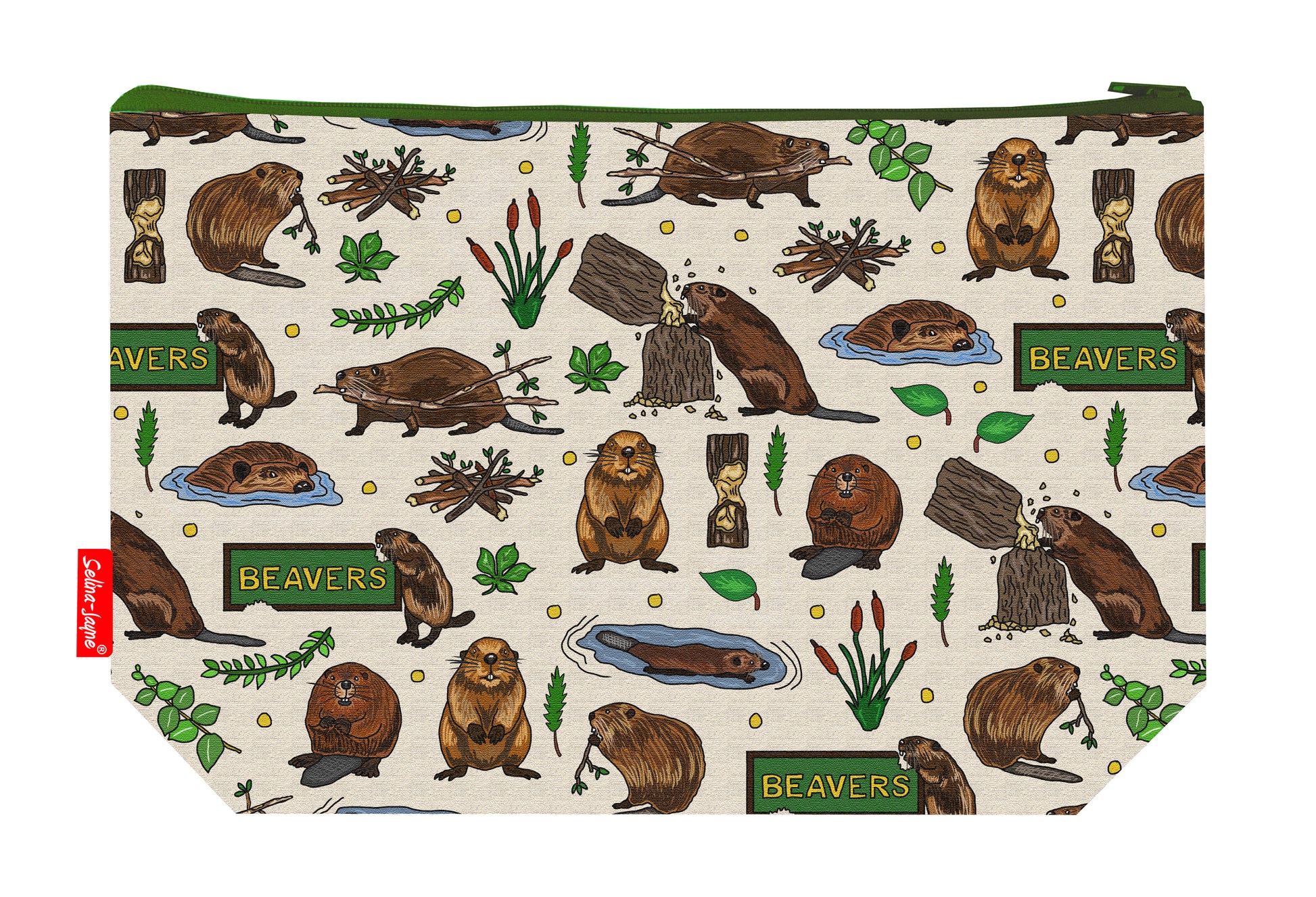 Beavers toiletry bag featuring beaver wildlife design by Selina-Jayne Designs