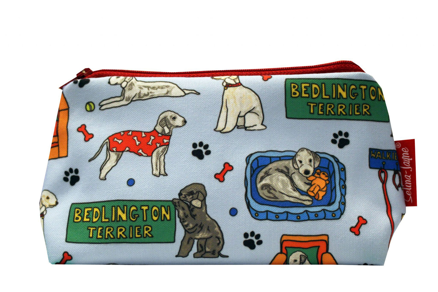 Bedlington Terrier makeup bag showing premium quality and wipe-clean lining