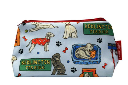 Bedlington Terrier makeup bag showing premium quality and wipe-clean lining