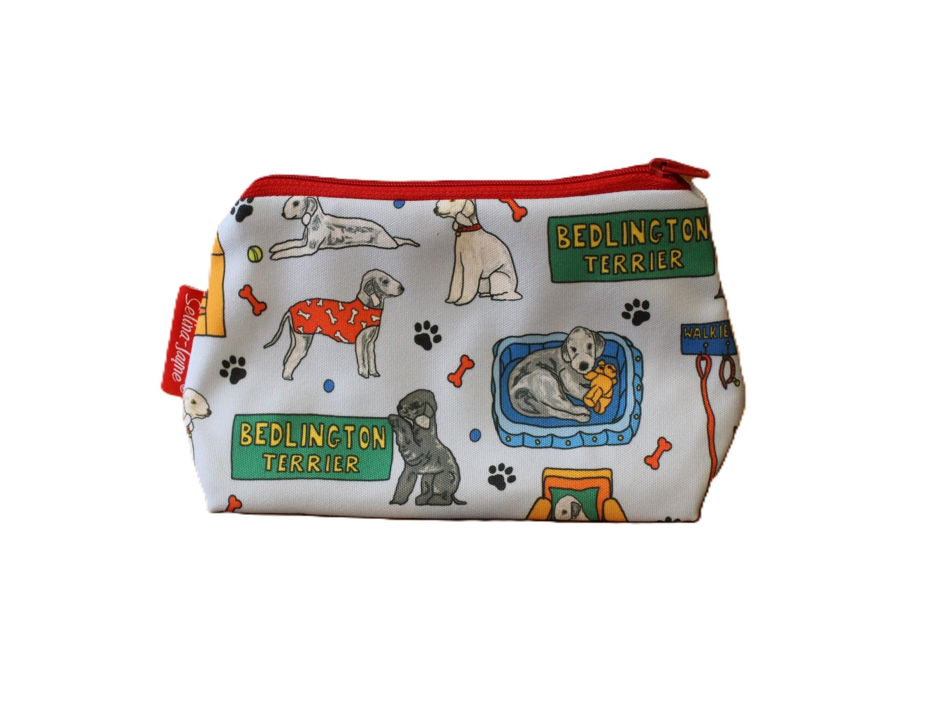 Bedlington Terrier cosmetic bag with vibrant dog print design - UK made by Selina-Jayne