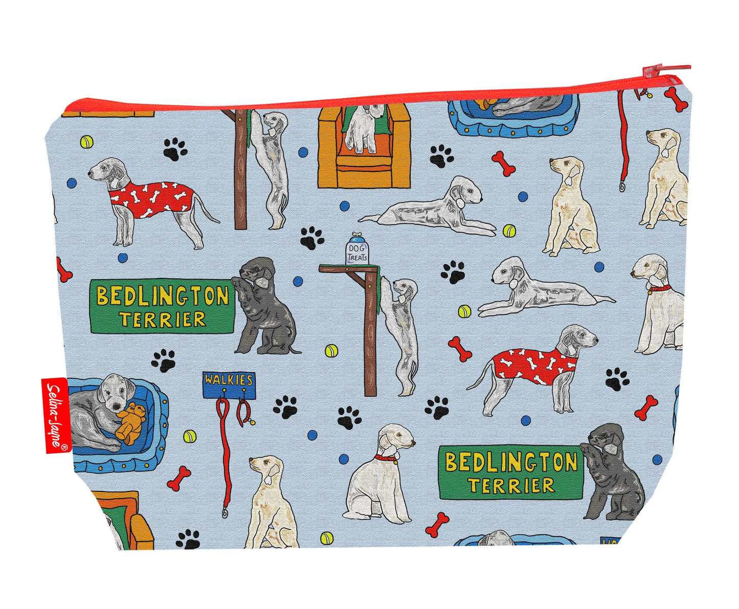 Bedlington Terrier Dogs toiletry bag featuring Bedlington Terrier-themed design by Selina-Jayne Designs