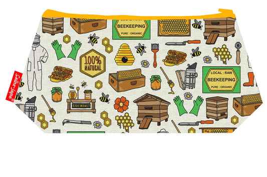 Beekeeper cosmetic bag with vibrant beekeeping print design - UK made by Selina-Jayne