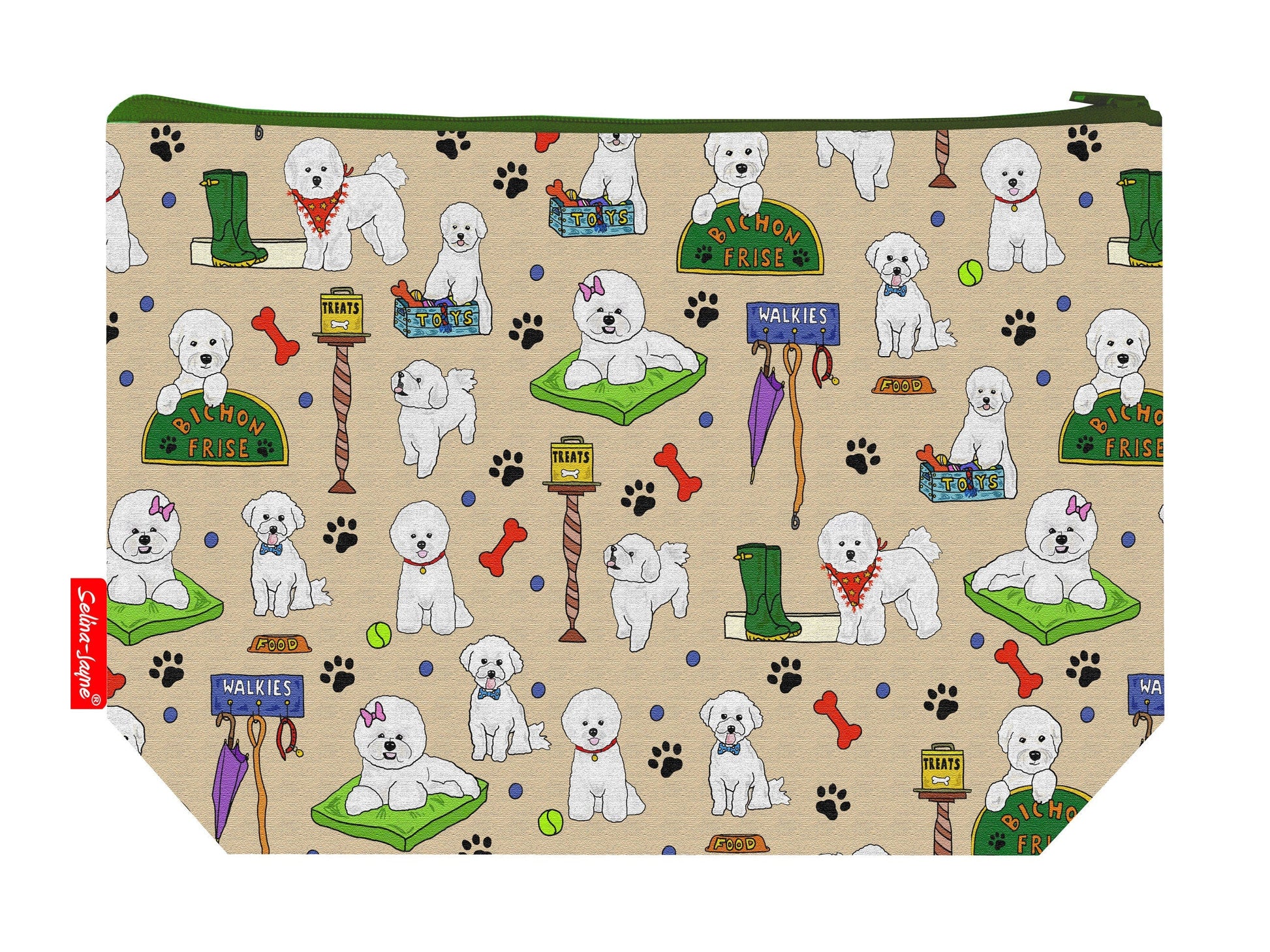 Bichon Frise Dog toiletry bag featuring Bichon Frise-themed design by Selina-Jayne Designs