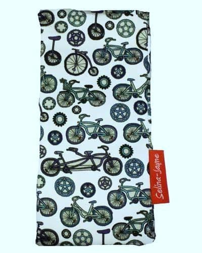 Premium bicycles soft glasses case — vibrant cycling print, colour-coordinated fastener by Selina-Jayne
