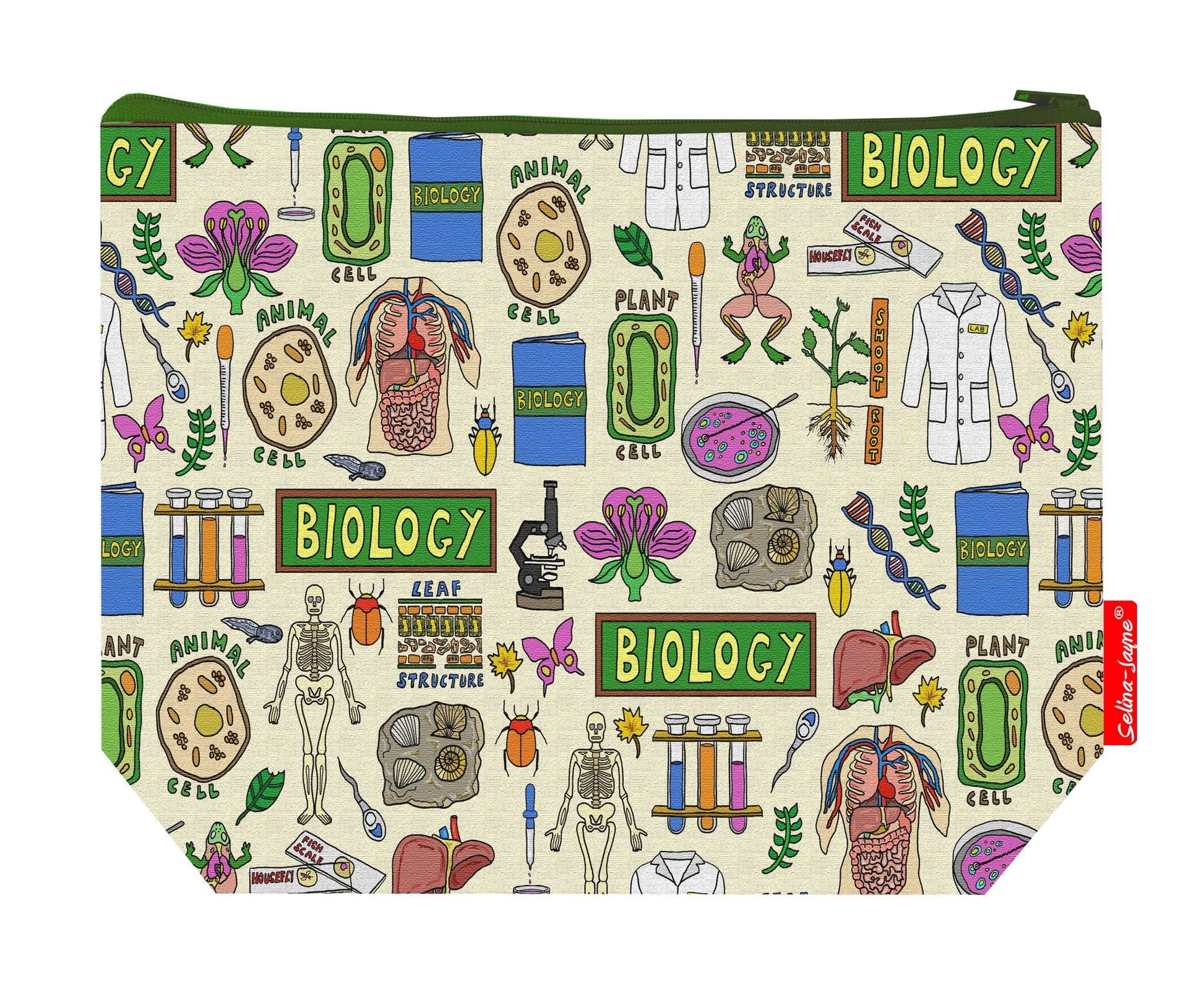 Premium science lover wash bag with vibrant biology HD print and washable lining